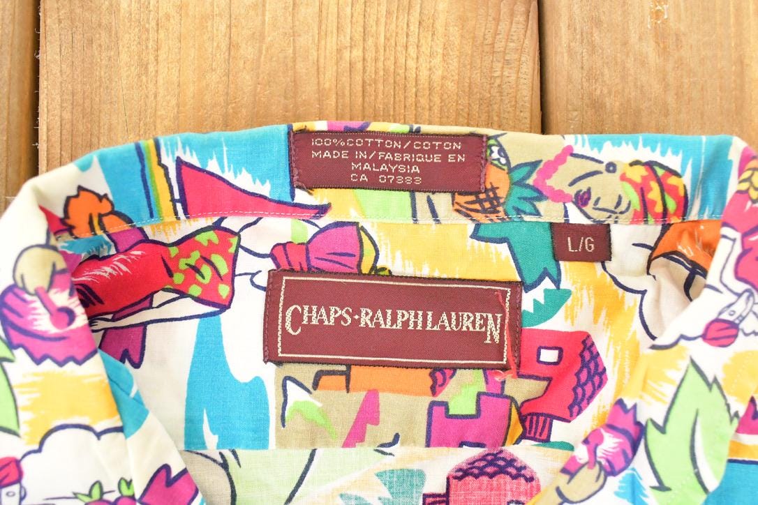 Vintage 1990s Polo By Ralph Lauren Abstract Hawaiian Button Up Shirt Men's L / Funky Crazy Pattern / Preppy Style / Boxy Fit from propervintagecanada