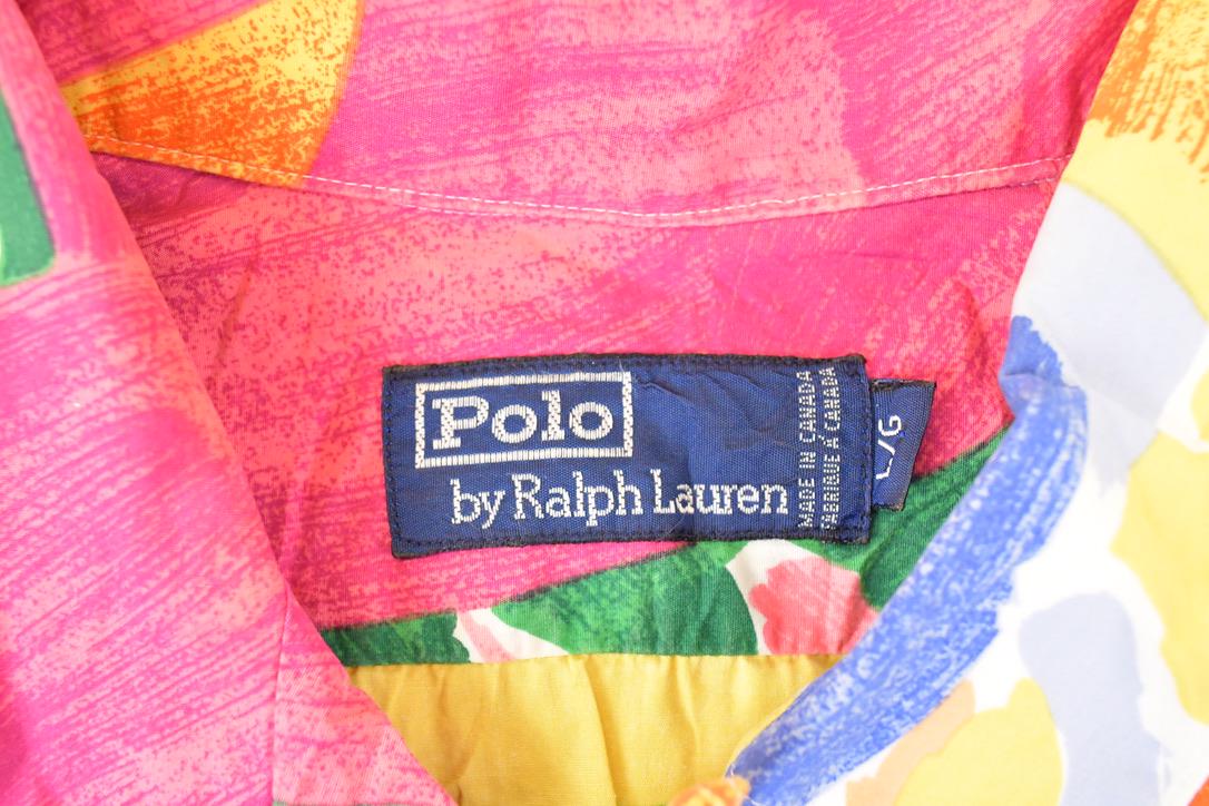 Vintage 1990s Polo By Ralph Lauren Abstract Hawaiian Button Up Shirt Men's L / Funky Crazy Pattern / Preppy Style / Boxy Fit from propervintagecanada