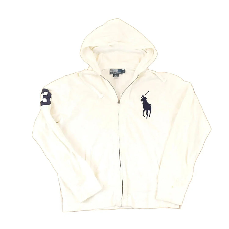 Vintage 1990s Polo By Ralph Lauren Embroidered Horse Logo Full Zip Hoodie Sweatshirt Men's M from propervintagecanada