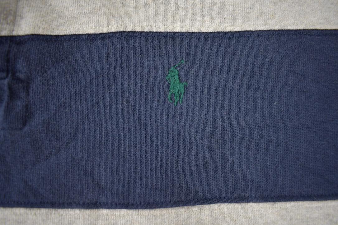 Vintage 1990s Polo By Ralph Lauren Embroidered Small Pony Striped Rugby Sweater Men's M from propervintagecanada