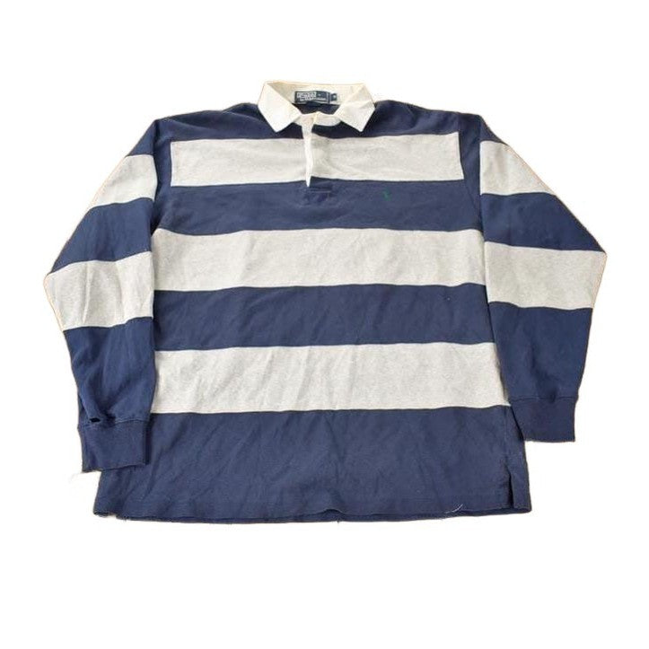 Vintage 1990s Polo By Ralph Lauren Embroidered Small Pony Striped Rugby Sweater Men's M from propervintagecanada