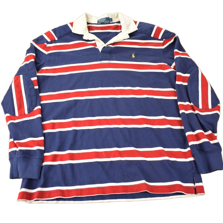 Vintage 1990s Polo By Ralph Lauren Embroidered Small Pony Striped Rugby Sweater Size Large from propervintagecanada