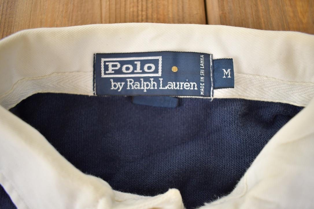 Vintage 1990s Polo By Ralph Lauren Embroidered Small Pony Striped Rugby Sweater Size M from propervintagecanada