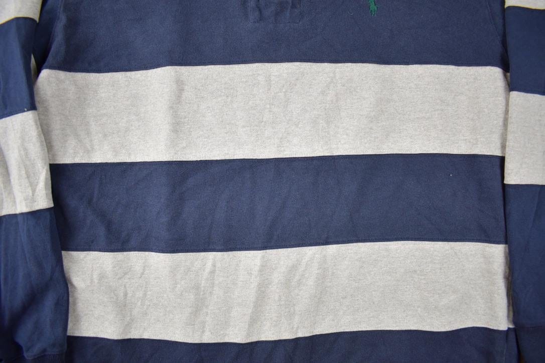 Vintage 1990s Polo By Ralph Lauren Embroidered Small Pony Striped Rugby Sweater Size M from propervintagecanada