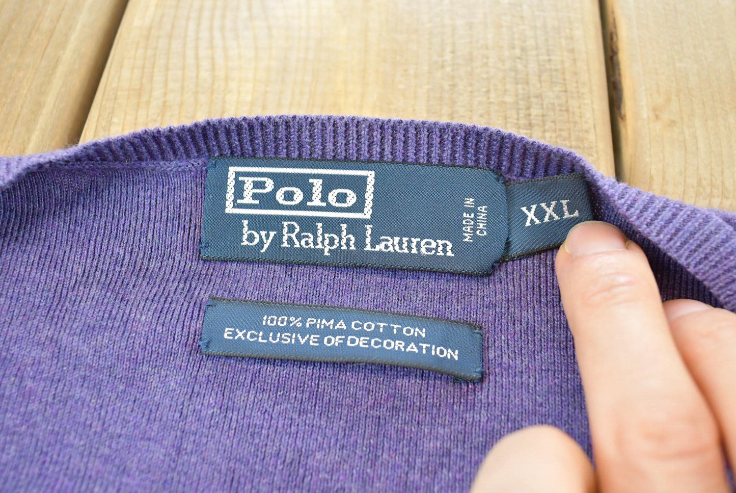 Vintage 1990s Polo By Ralph Lauren Pima Cotton V Neck Sweater Mens XL from propervintagecanada