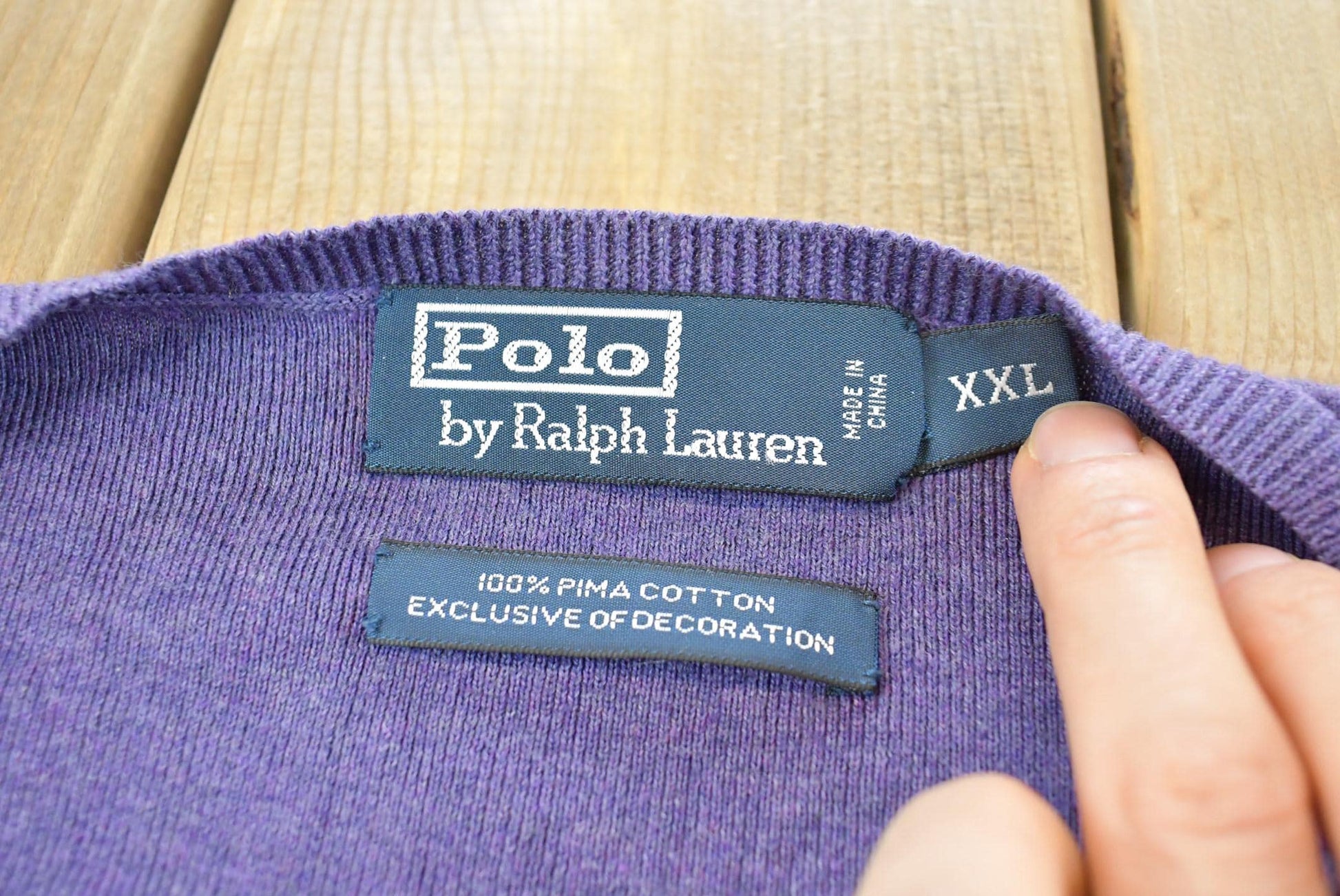 Vintage 1990s Polo By Ralph Lauren Pima Cotton V Neck Sweater Mens XL from propervintagecanada