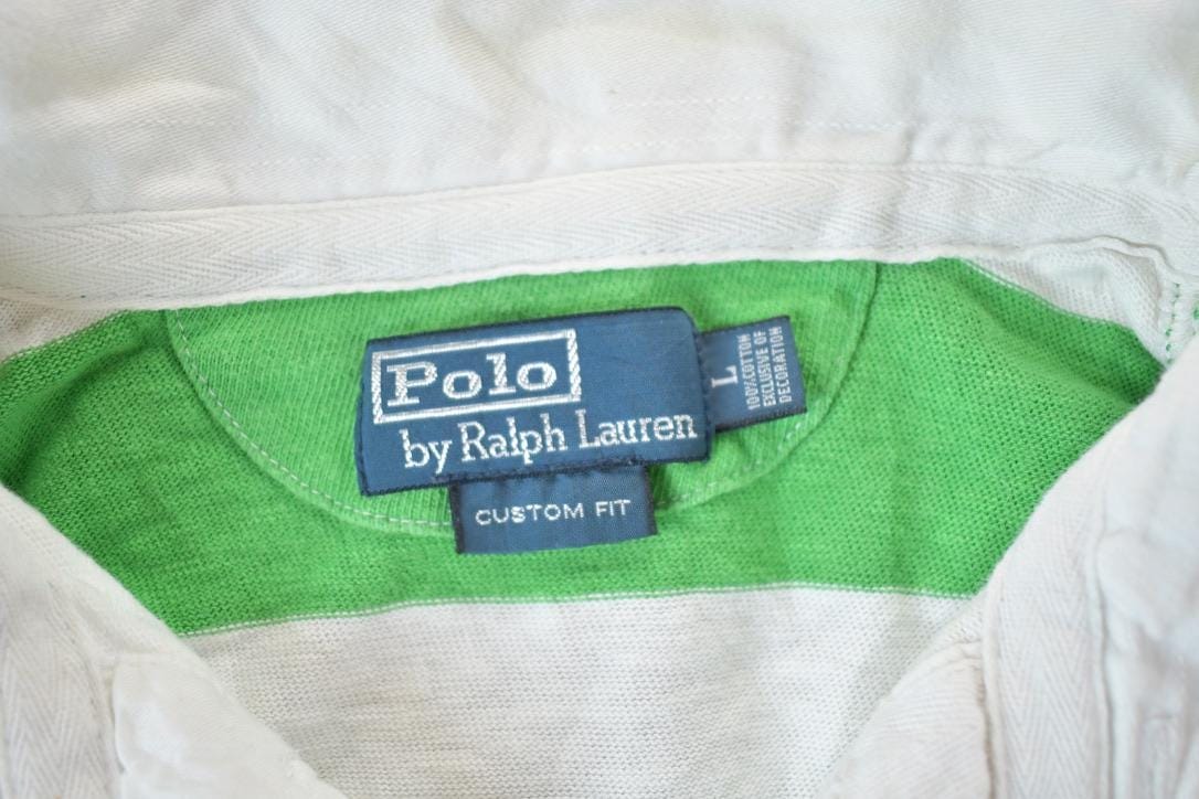 Vintage 1990s Polo By Ralph Lauren Rugby Style Striped Button Up Shirt Men's Large from propervintagecanada