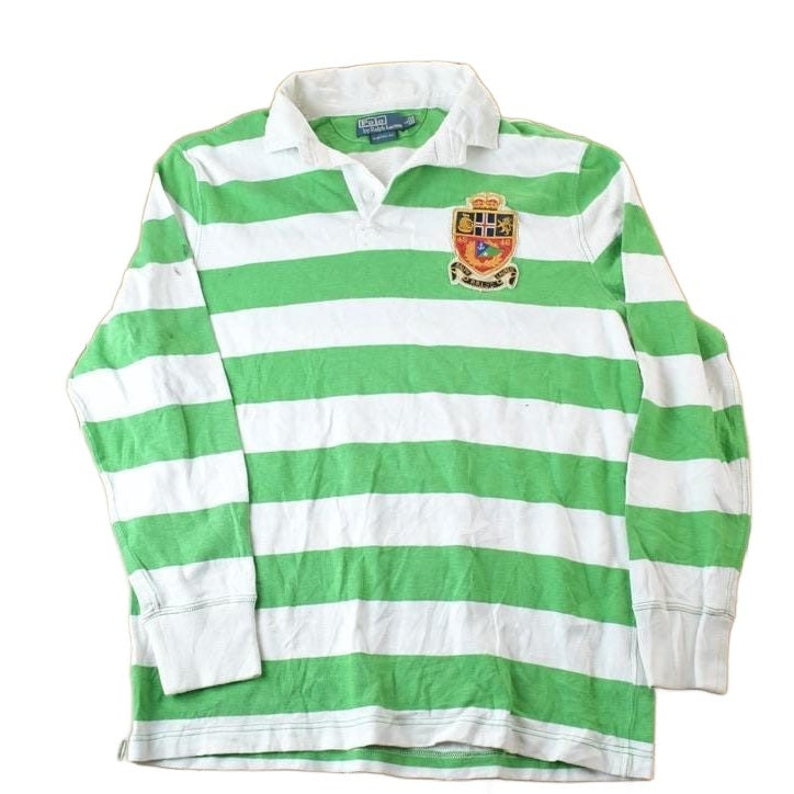 Vintage 1990s Polo By Ralph Lauren Rugby Style Striped Button Up Shirt Men's Large from propervintagecanada