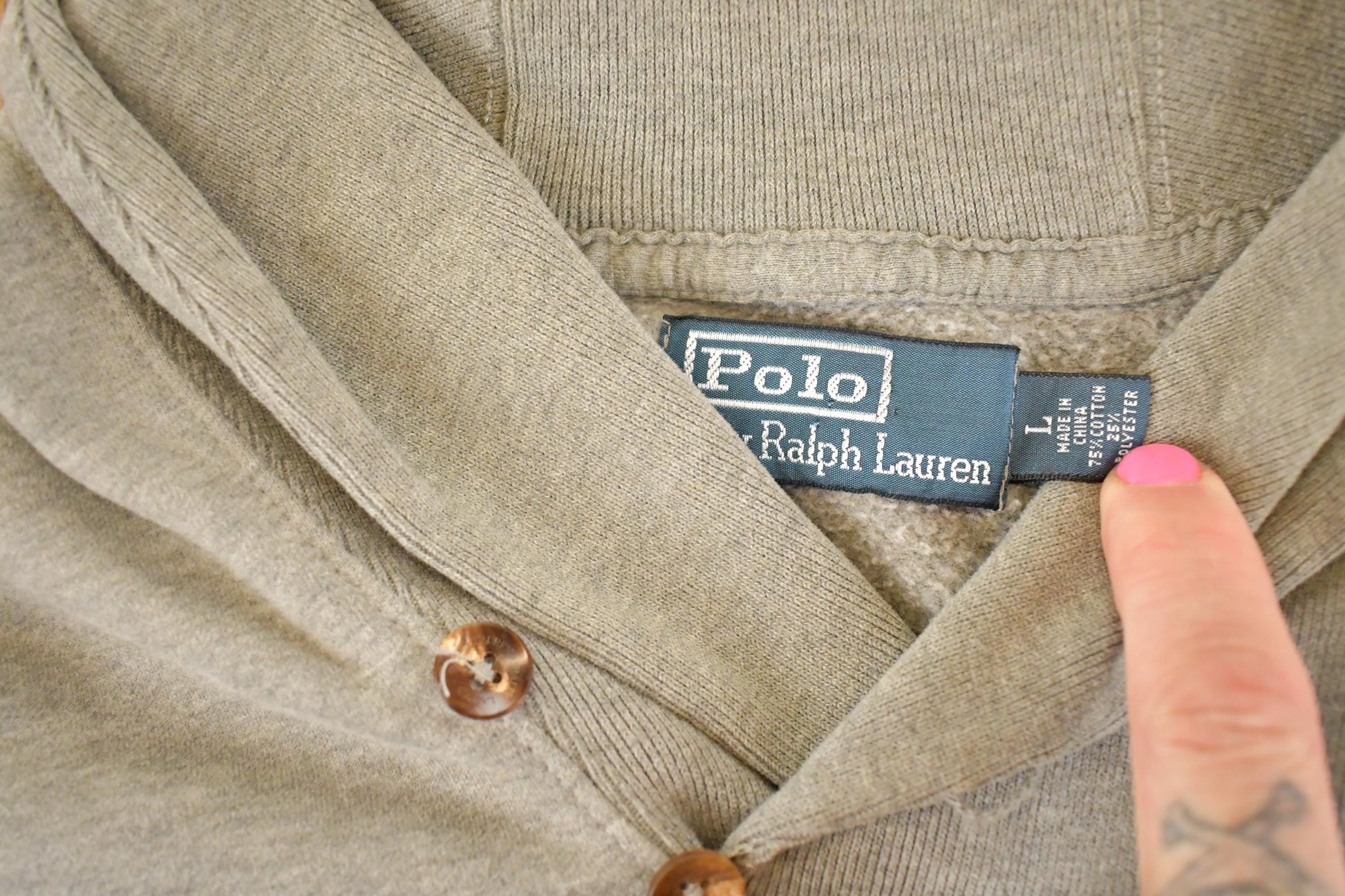 Vintage 1990s Polo By Ralph Lauren Shawl Knit Abstract Sweater Men's L from propervintagecanada