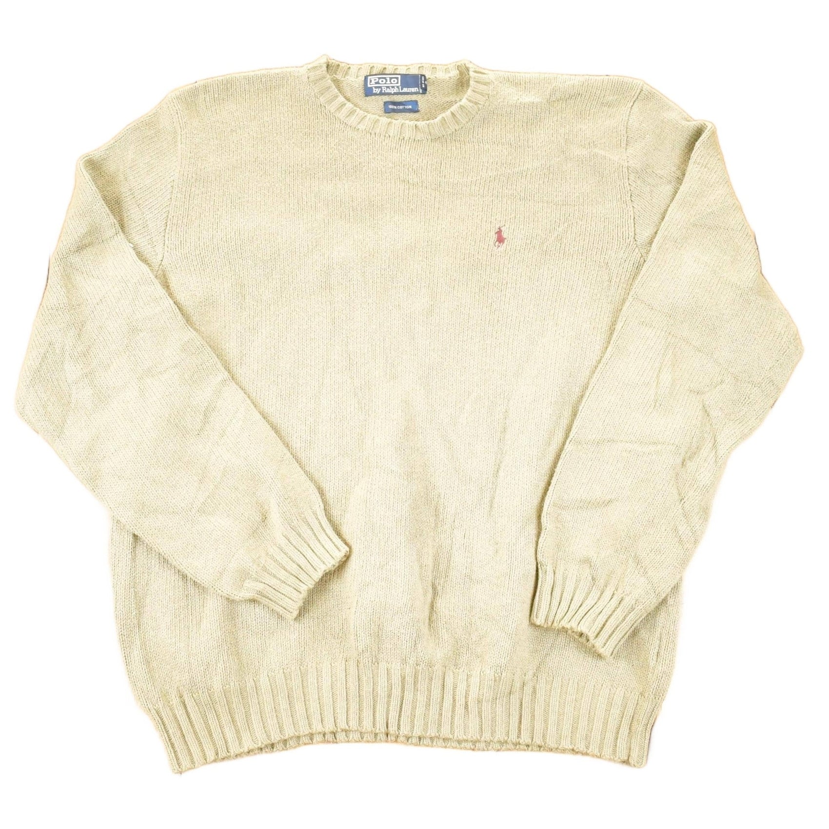 Vintage 1990s Polo By Ralph Lauren Tan Knit Crewneck Sweater Mens L from propervintagecanada
