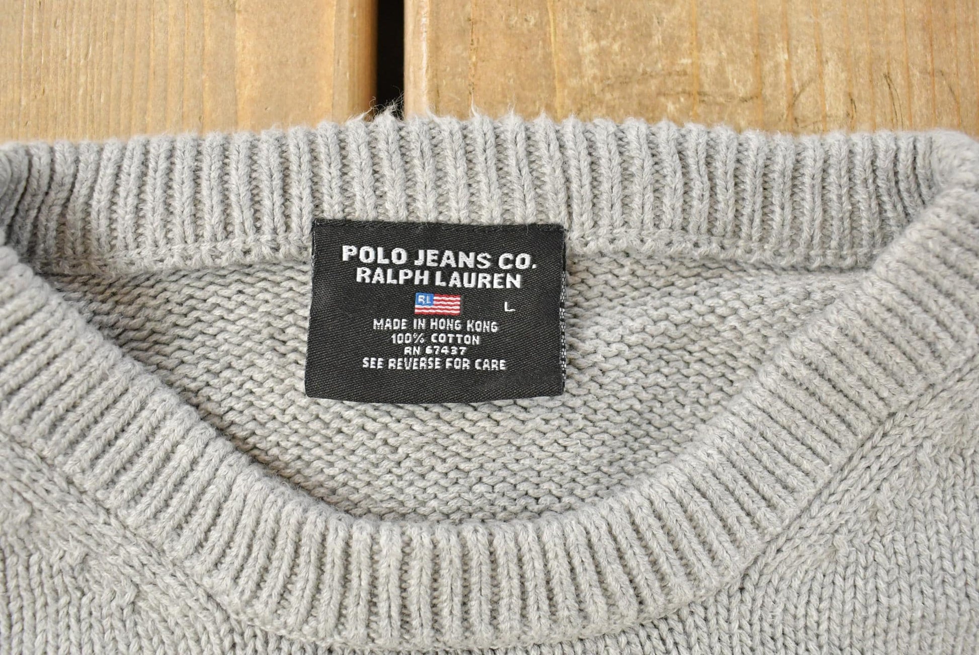 Vintage 1990s Polo Jeans Co Ralph Lauren Knit Cotton Crewneck Sweater Men's L from propervintagecanada