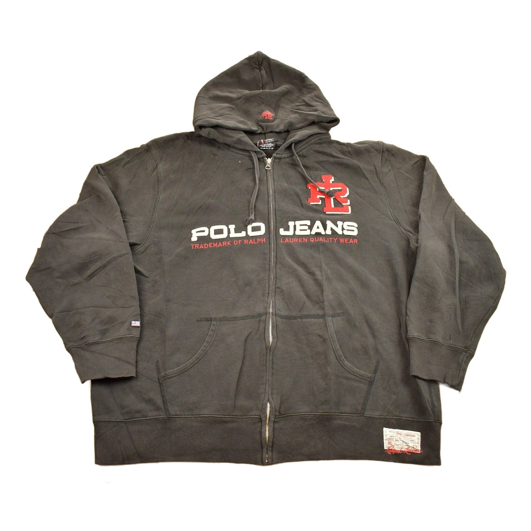Vintage 1990s Polo Jeans Ralph Lauren Embroidered Full Zip Hoodie Men's 2XL from propervintagecanada