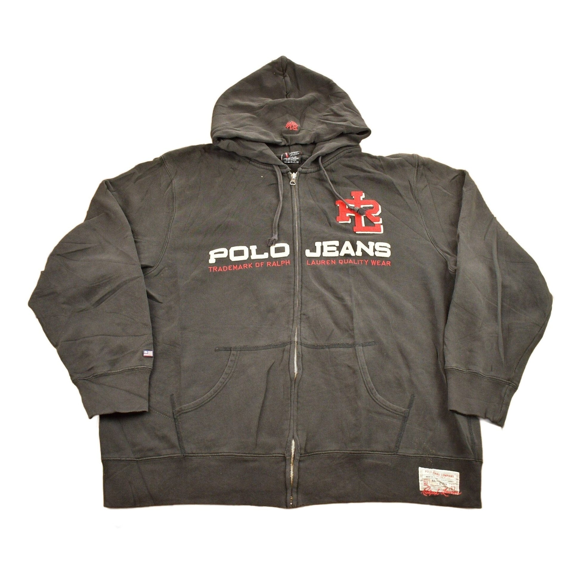 Vintage 1990s Polo Jeans Ralph Lauren Embroidered Full Zip Hoodie Men's 2XL from propervintagecanada