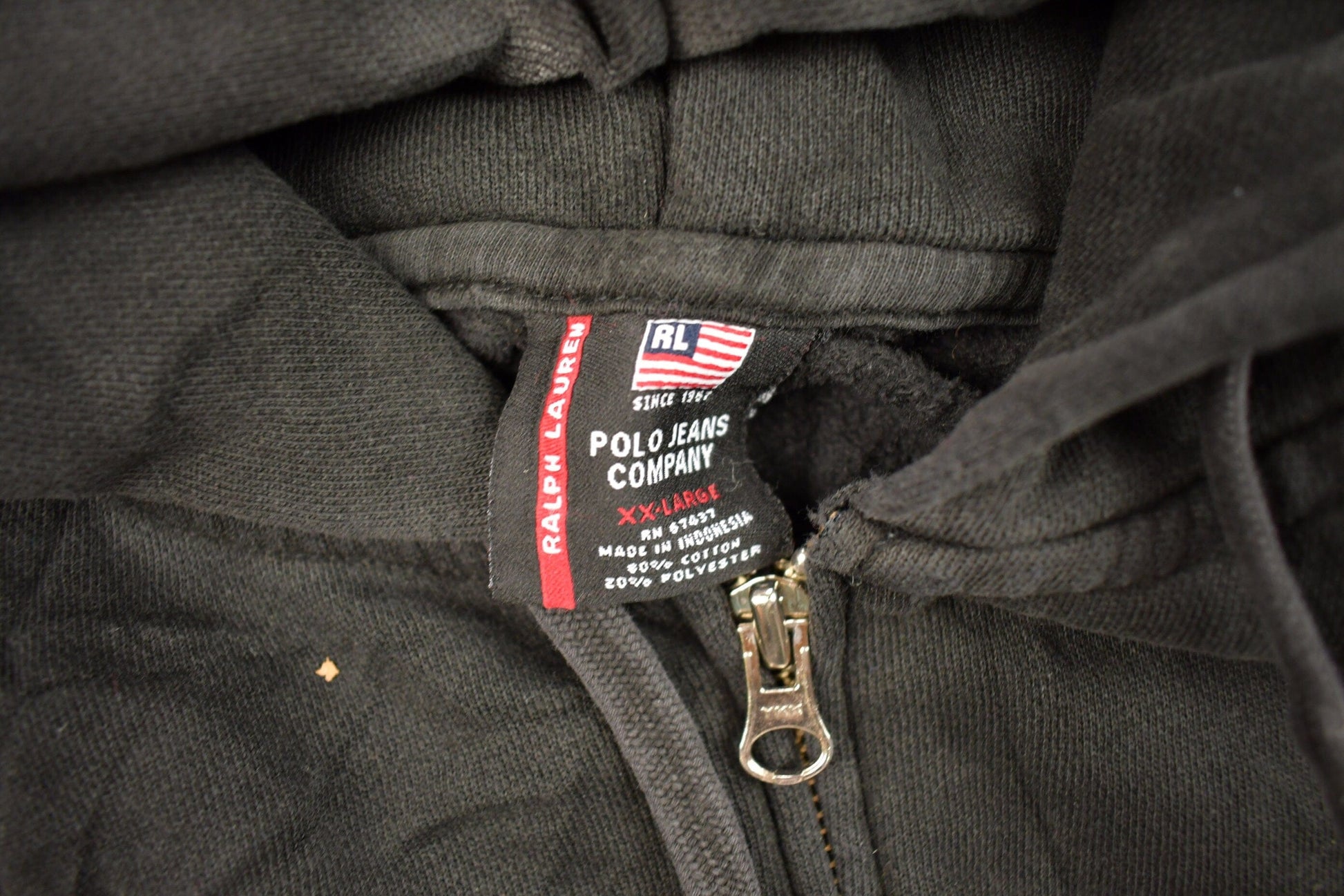Vintage 1990s Polo Jeans Ralph Lauren Embroidered Full Zip Hoodie Men's 2XL from propervintagecanada