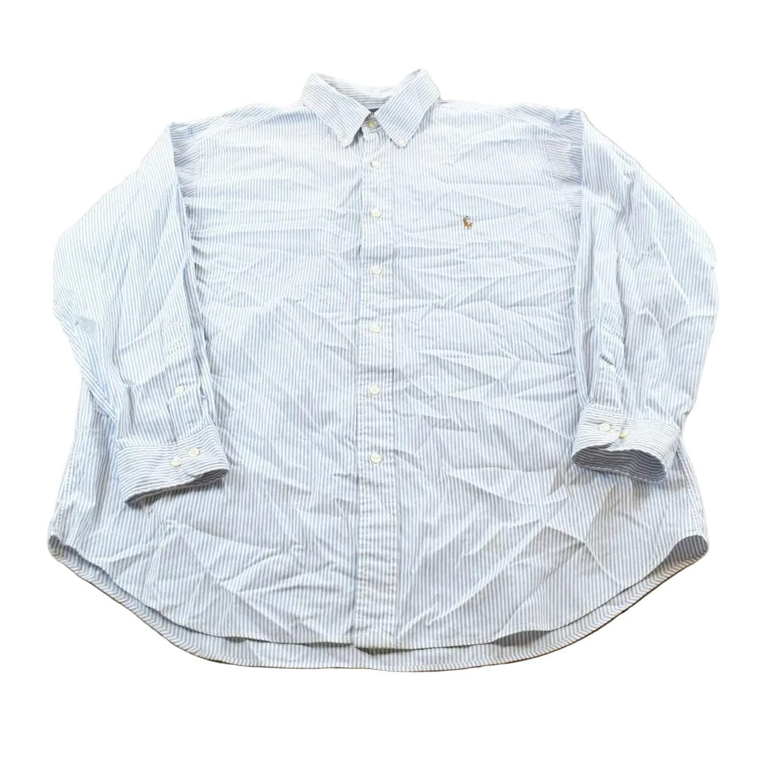 Vintage 1990s Polo Ralph Lauren Blue Striped Button Up Dress Shirt Mens 2XL from propervintagecanada