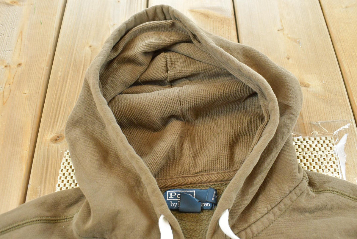 Vintage 1990s Polo Ralph Lauren Blue Thermal Lined Full Zip Hoodie Men's 2XL from propervintagecanada