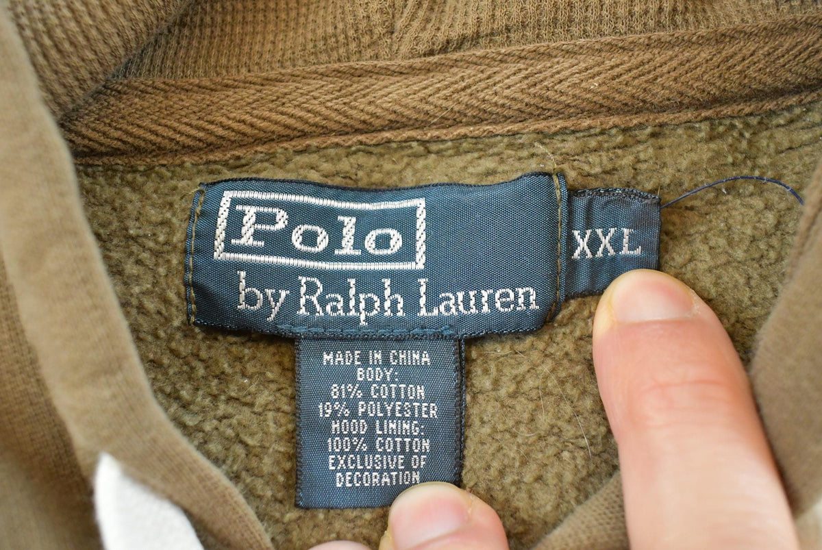 Vintage 1990s Polo Ralph Lauren Blue Thermal Lined Full Zip Hoodie Men's 2XL from propervintagecanada