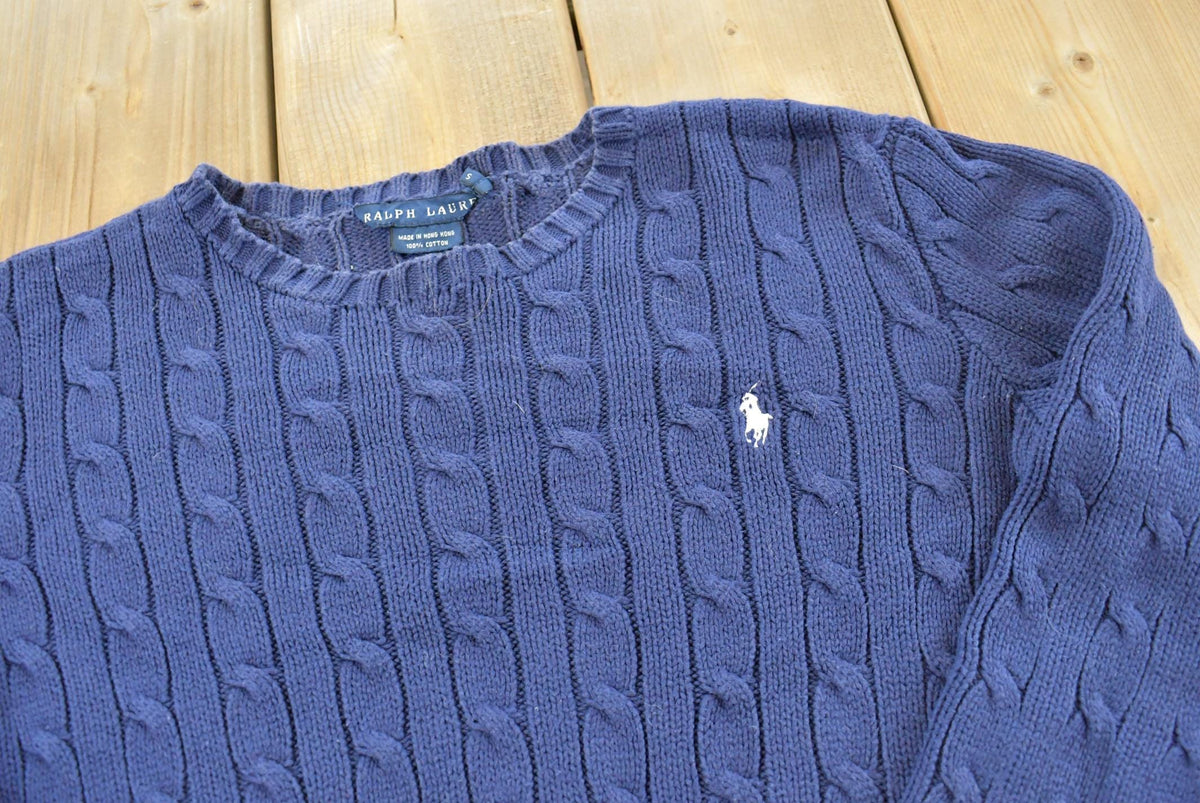 Vintage 1990s Polo Ralph Lauren Cable Knit Cotton Crewneck Sweater Men's S from propervintagecanada