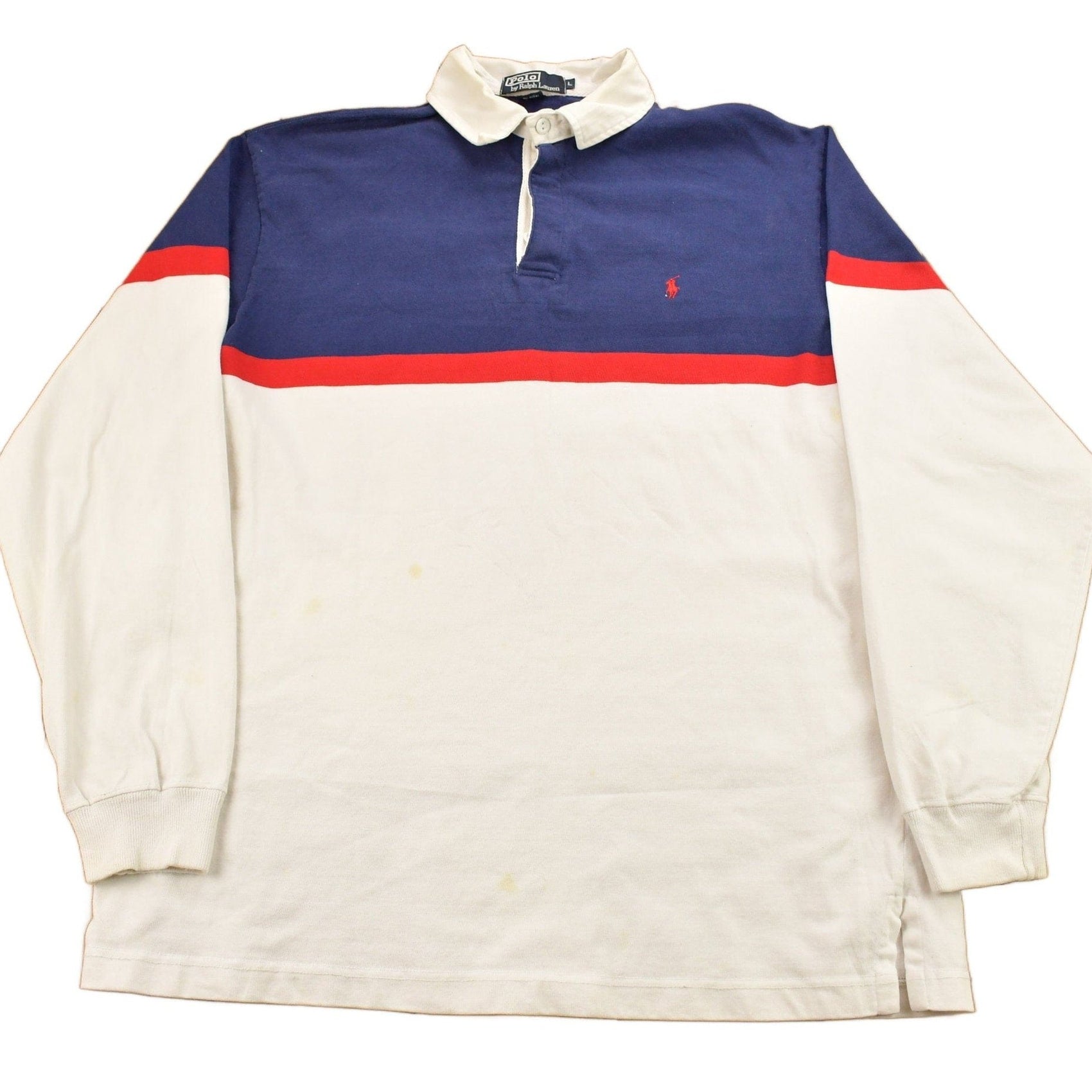 Vintage 1990s Polo Ralph Lauren Color Block Rugby Sweatshirt Men's XL from propervintagecanada