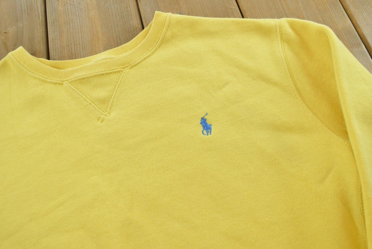 Vintage 1990s Polo Ralph Lauren Logo Yellow Reverse Weave Style Crewneck Sweatshirt Men's XL / 90s Streetwear / Basic Layering from propervintagecanada
