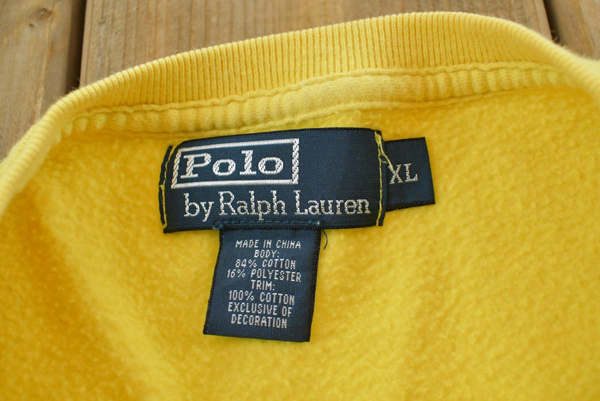 Vintage 1990s Polo Ralph Lauren Logo Yellow Reverse Weave Style Crewneck Sweatshirt Men's XL / 90s Streetwear / Basic Layering from propervintagecanada