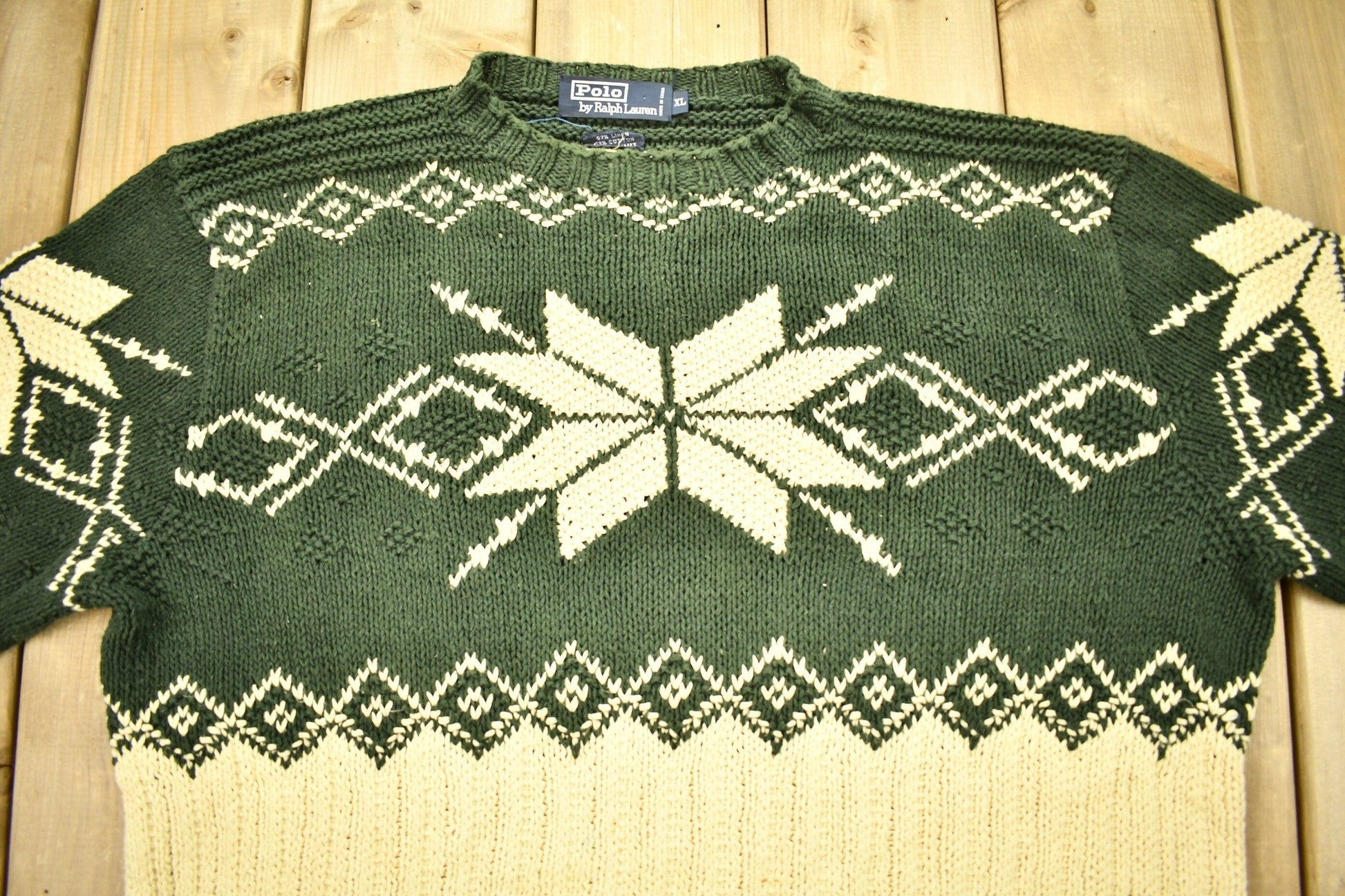 Vintage 1990s Polo Ralph Lauren Snowflake Knit Crewneck Sweater Men's XL from propervintagecanada