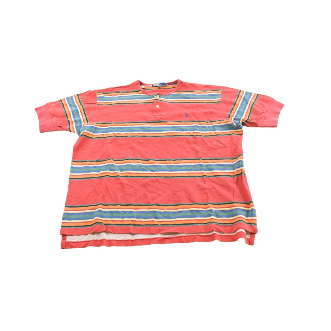 Vintage 1990s Polo Ralph Lauren Striped Henley Collar T-Shirt Men's 2XL from propervintagecanada