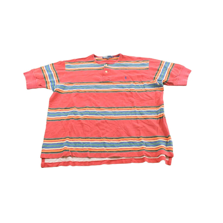 Vintage 1990s Polo Ralph Lauren Striped Henley Collar T-Shirt Men's 2XL from propervintagecanada