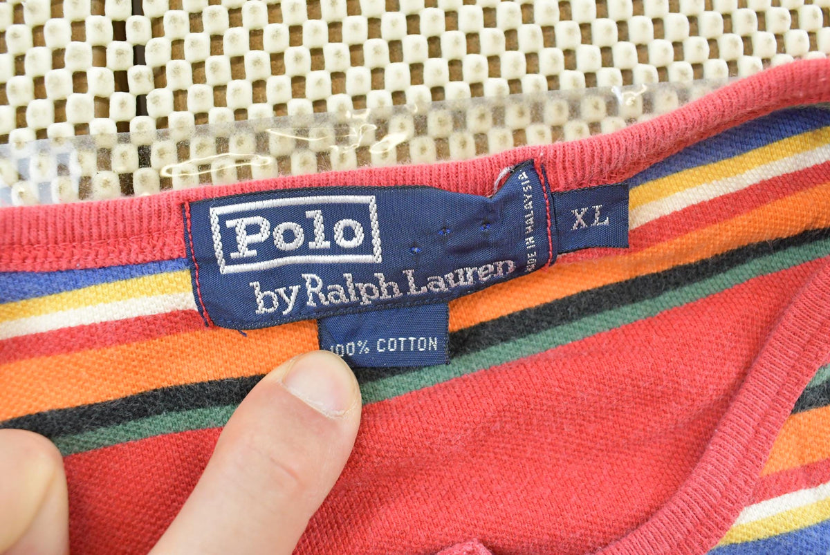 Vintage 1990s Polo Ralph Lauren Striped Henley Collar T-Shirt Men's 2XL from propervintagecanada