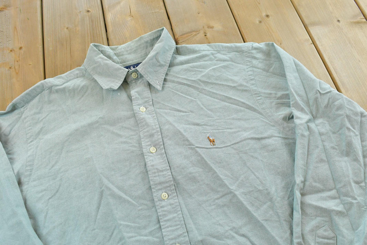 Vintage 1990s Polo Ralph Lauren Teal Button Up Dress Shirt Mens Men's XL from propervintagecanada
