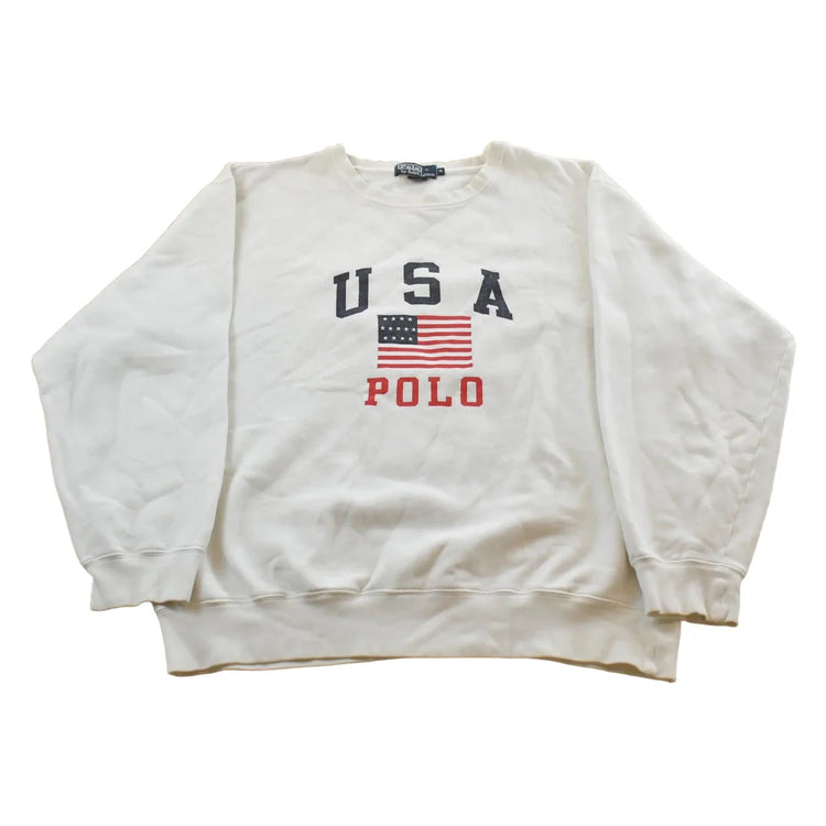 Vintage 1990s Polo Ralph Lauren USA Flag Crewneck Sweatshirt Men's XL from propervintagecanada