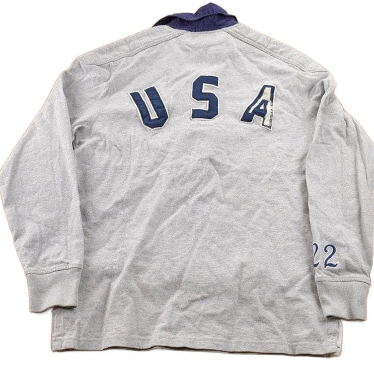 Vintage 1990s Polo Ralph Lauren USA Flag Embroidered Rugby Sweatshirt Men's Medium from propervintagecanada