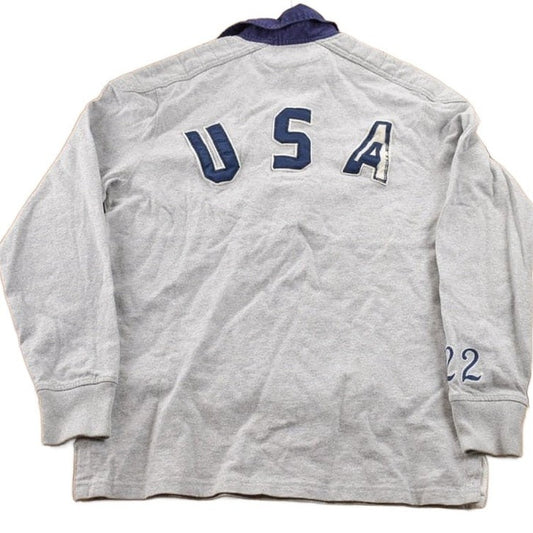 Vintage 1990s Polo Ralph Lauren USA Flag Embroidered Rugby Sweatshirt Men's Medium from propervintagecanada
