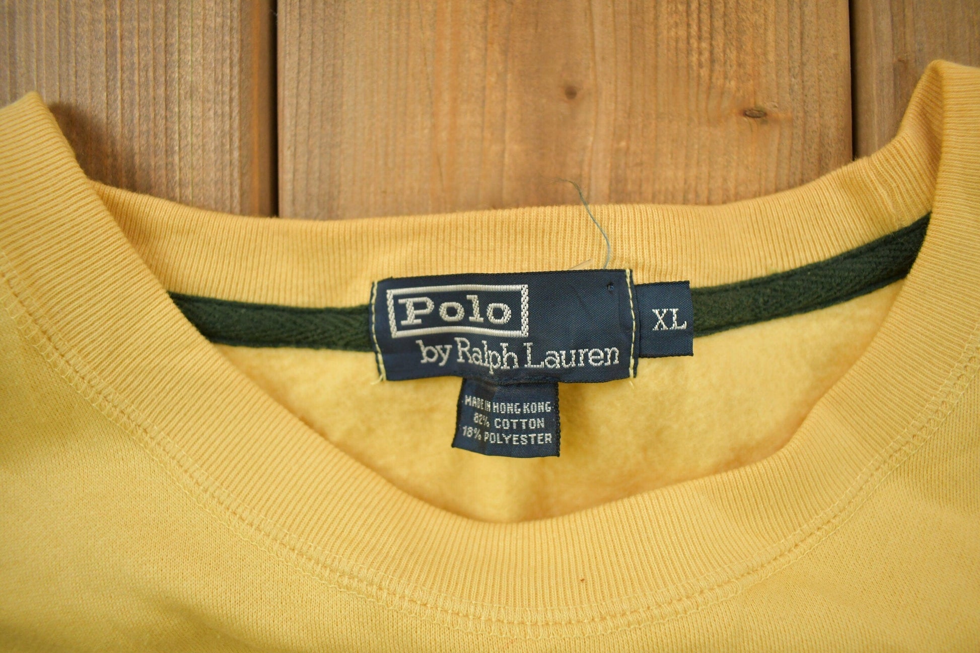Vintage 1990s Polo Ralph Lauren Yellow Crewneck Sweatshirt Men's XL from propervintagecanada