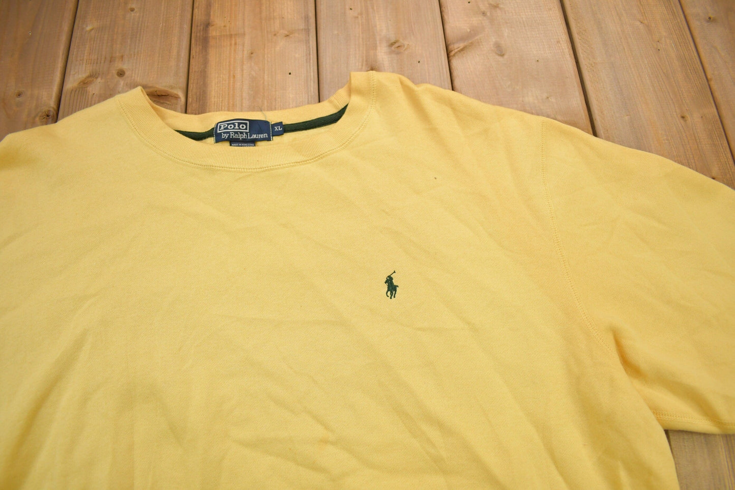 Vintage 1990s Polo Ralph Lauren Yellow Crewneck Sweatshirt Men's XL from propervintagecanada