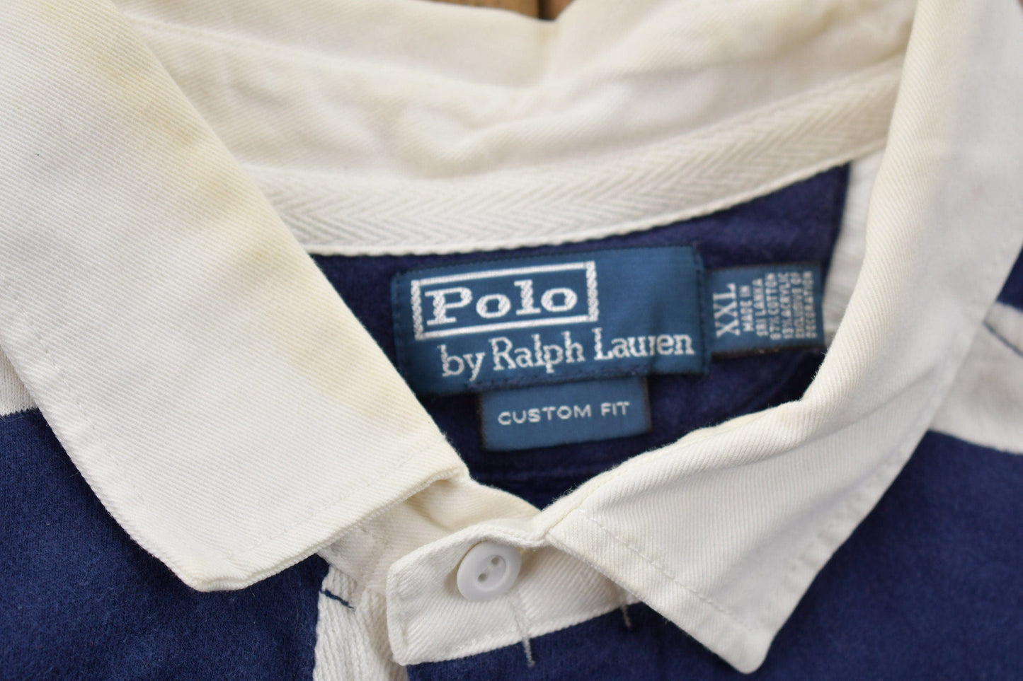 Vintage 1990s Polo Ralph Lauren Yellow Horse Stripped Embroidered Rugby Sweatshirt Men's 2XL from propervintagecanada