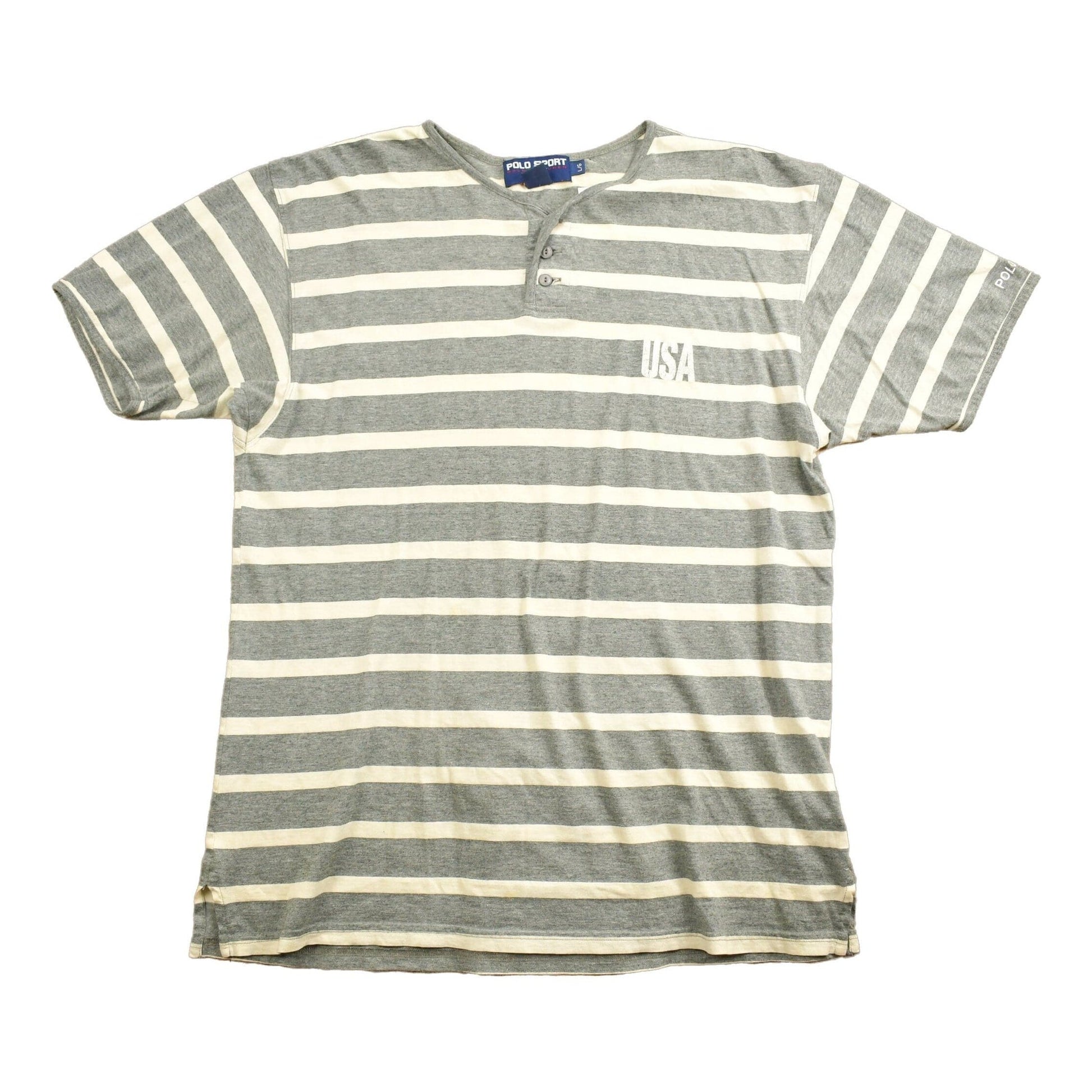 Vintage 1990s Polo Sport Ralph Lauren Striped Henley T-Shirt Men's Large from propervintagecanada