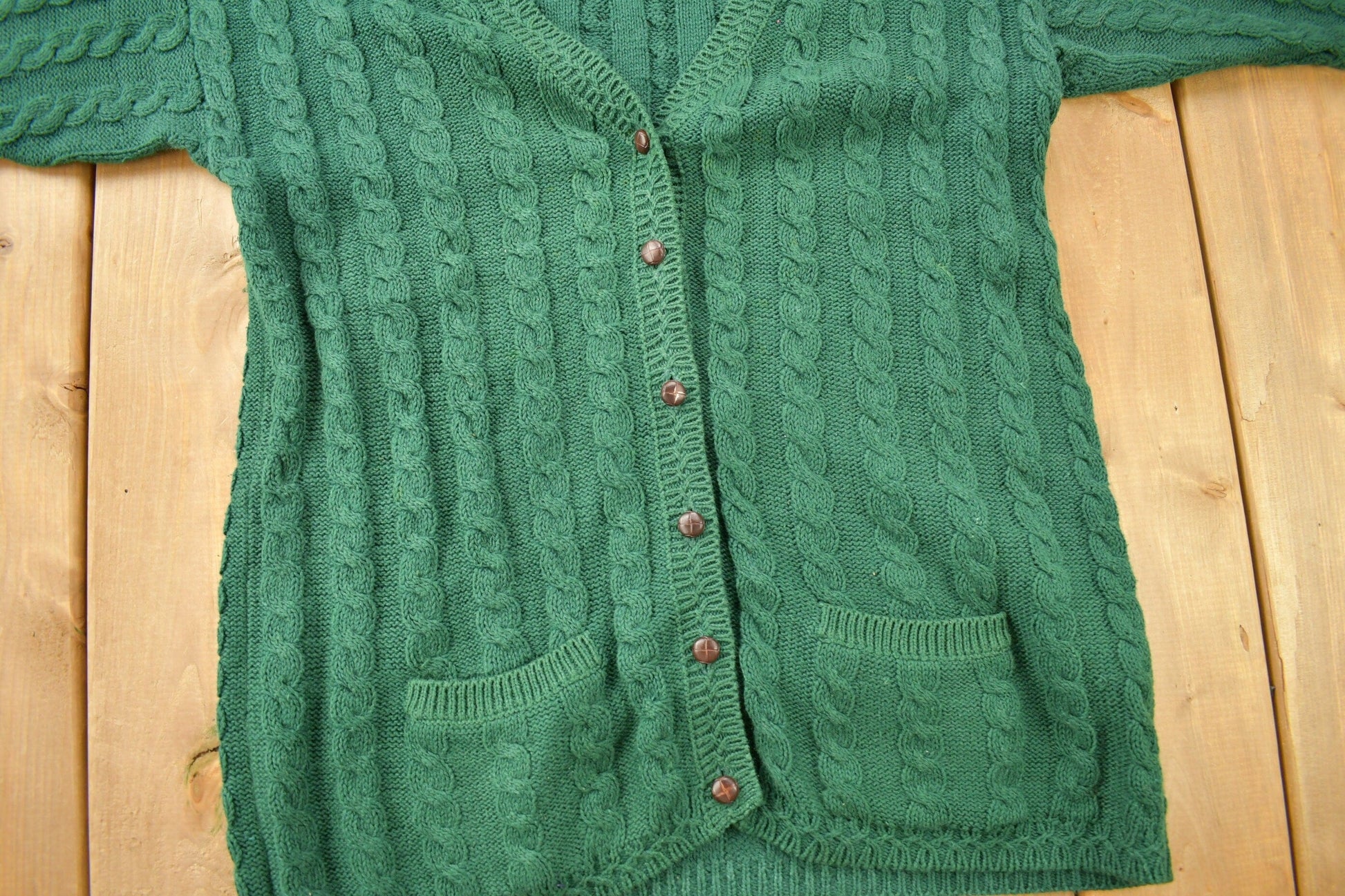 Vintage 1990s Portraits Northern Isles Cable Knit Cardigan Sweater from propervintagecanada