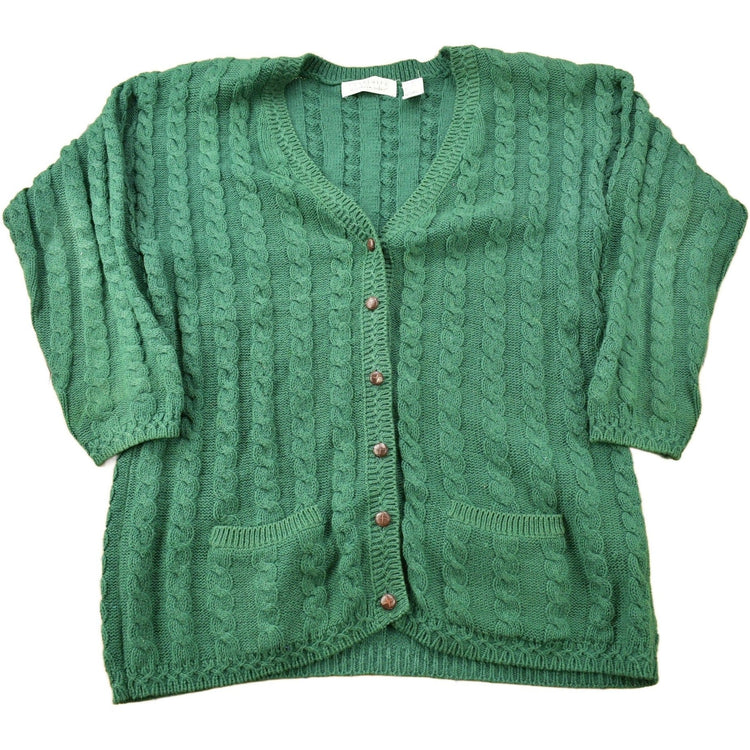 Vintage 1990s Portraits Northern Isles Cable Knit Cardigan Sweater from propervintagecanada