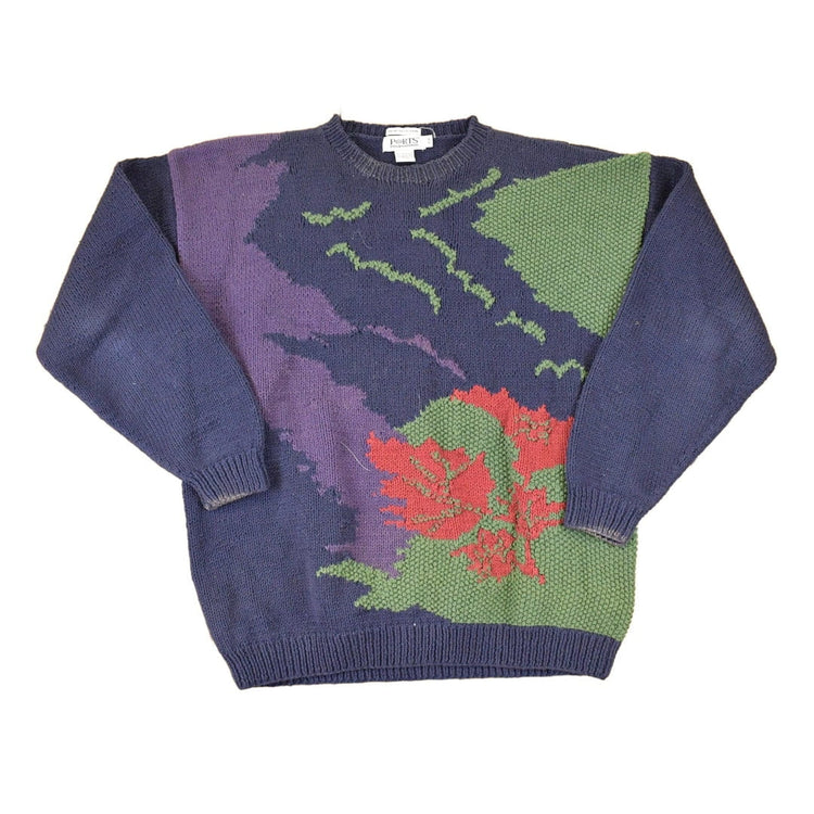 Vintage 1990s Ports International Hand Knit Abstract Forest Crewneck Sweater Men's L from propervintagecanada
