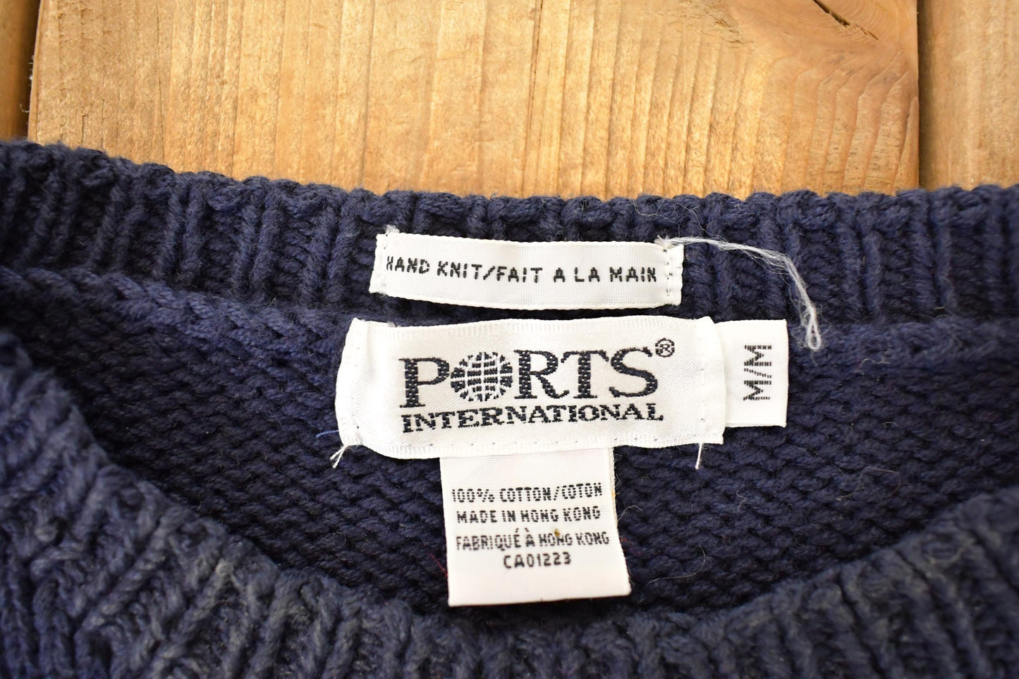 Vintage 1990s Ports International Hand Knit Abstract Forest Crewneck Sweater Men's L from propervintagecanada