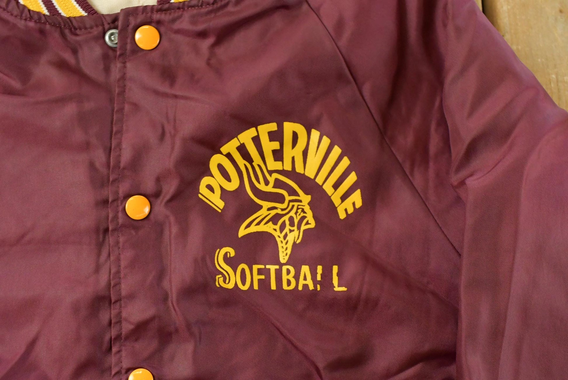 Vintage 1990s Potterville Softball Satin Bomber Jacket Men's Small / Snap Button / Sportswear / Souvenir Jacket / Made In USA from propervintagecanada