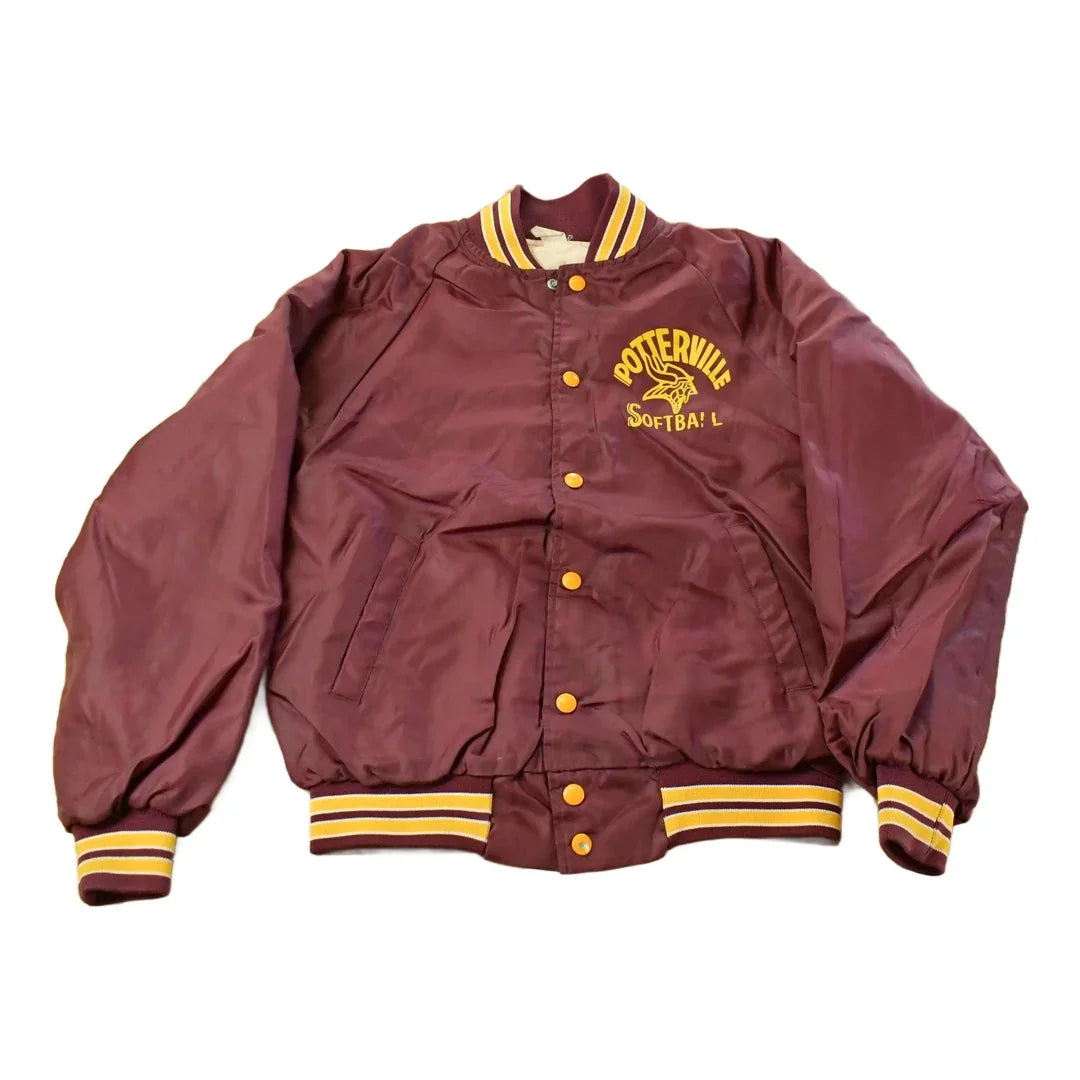 Vintage 1990s Potterville Softball Satin Bomber Jacket Men's Small / Snap Button / Sportswear / Souvenir Jacket / Made In USA from propervintagecanada