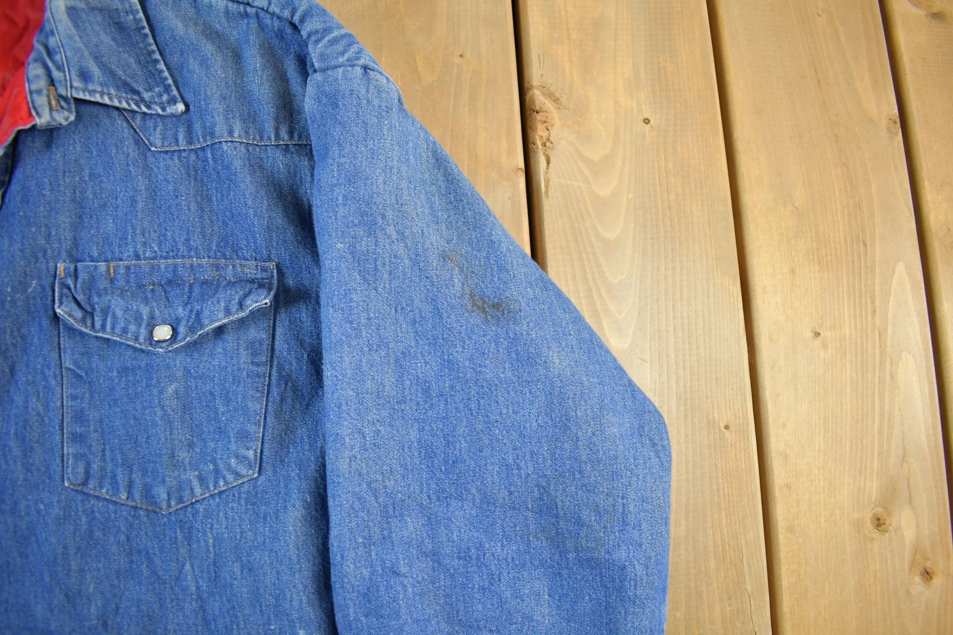 Vintage 1990s Prentis Lined Denim South Western Style Pearl Snap Button Up Men's XL from propervintagecanada