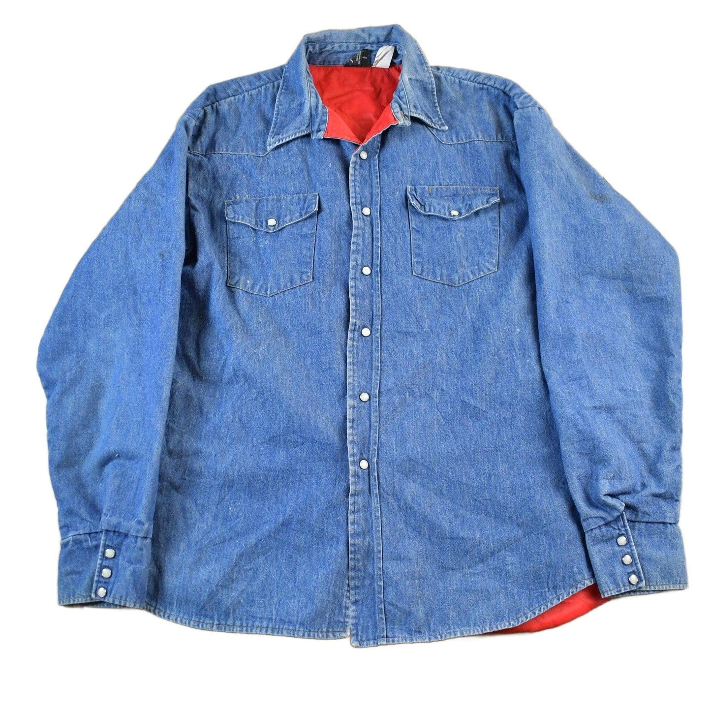 Vintage 1990s Prentis Lined Denim South Western Style Pearl Snap Button Up Men's XL from propervintagecanada