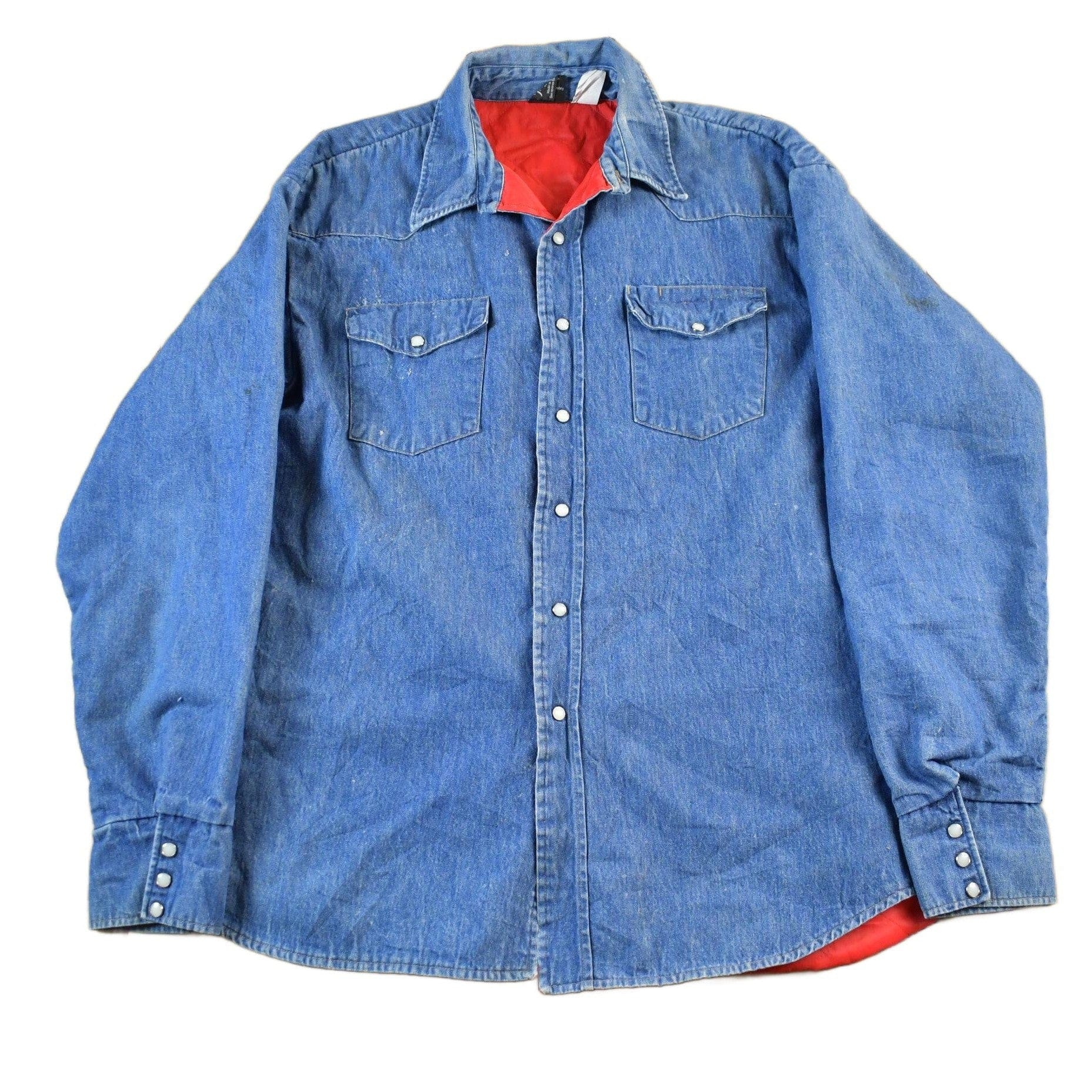Vintage 1990s Prentis Lined Denim South Western Style Pearl Snap Button Up Men's XL from propervintagecanada