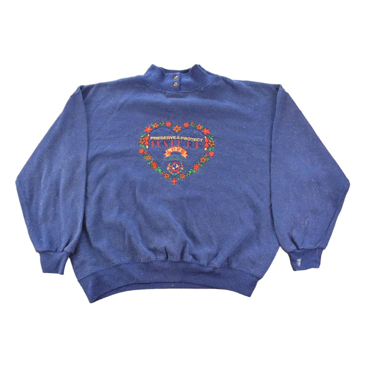 Vintage 1990s Preserve & Protect Nature Embroidered Mock Neck Sweatshirt Women's L from propervintagecanada