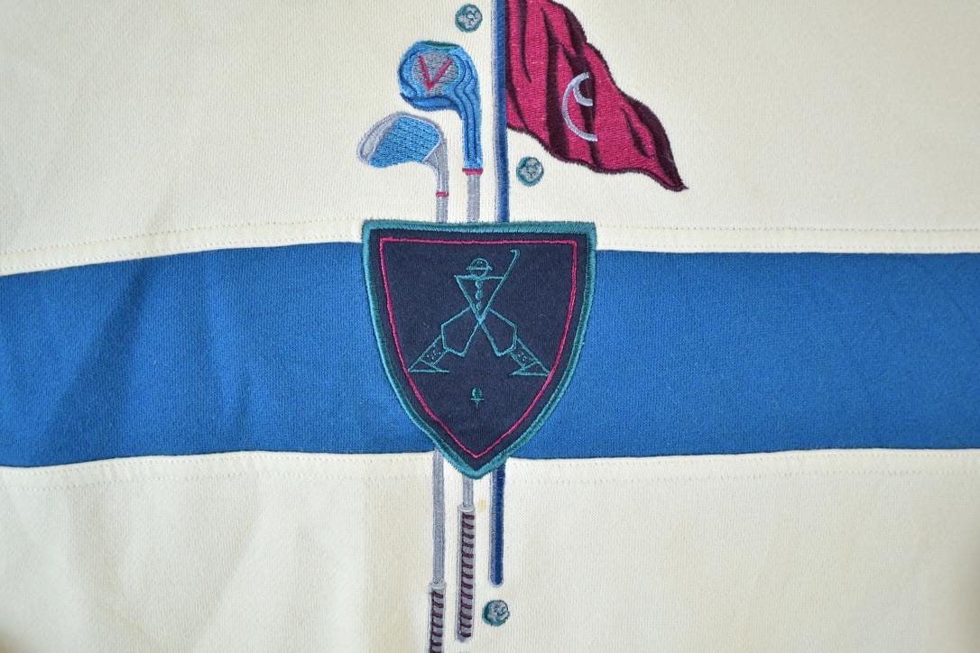 Vintage 1990s Pringle Sports Golf Embroidered Souvenir Crewneck Sweatshirt Made In USA Men's XL from propervintagecanada