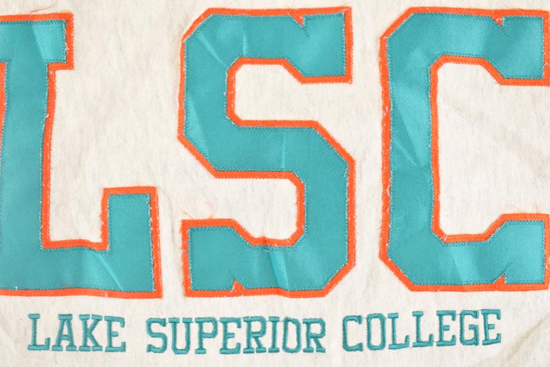 Vintage 1990s Pro Weave Lake Superior College Cross Grain Crewneck Sweatshirt Men's XL / NCAA College Spellout / 90s Collegiate Heavyweight from propervintagecanada