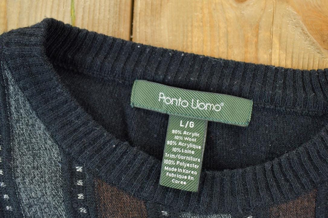 Vintage 1990s Pronto Uomo Knit Abstract Pattern Crewneck Sweater Men's XL from propervintagecanada